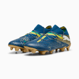 Chaussures de soccer à crampons pour terrain dur/terrain artificiel PUMA x NEYMAR JR FUTURE 7 ULTIMATE "BNA" Homme, Sailing Blue-Marine Blue-Pelé Yellow-Grassy Green-Gold, extralarge